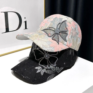 Women's Lace Baseball Cap With Rhinestone Butterfly Breathable Sun Protection Summer Elegant Fashion Hat