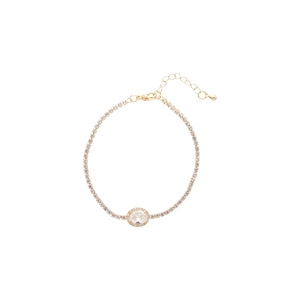 Elegant gold oval zircon bracelet with clear stones and dainty chain for women
