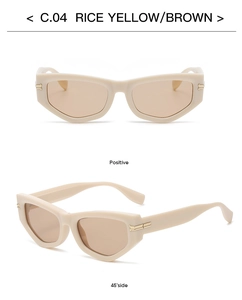 Front and 45-degree side views of retro cat eye sunglasses in beige with brown lenses
