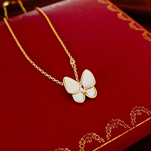 Collana Con Pendente A Farfalla Rame Placcato Oro Madreperla Bianca Conchiglia Zirconia Marquise Gioielli Eleganti Da Donna