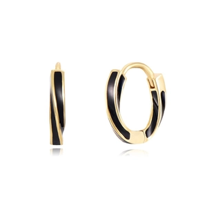 Twisted gold and black enamel huggie hoop earrings in a modern punk streetwear style