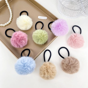 Plush Pom Pom Hair Ties Faux Fur Elastic Ponytail Holders Sweet Creamy Style Hair Accessories For Women Girls