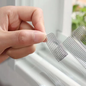 Strong adhesive grey mesh window screen repair patch showing easy peel application