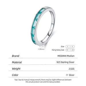 S925 sterling silver ring featuring paraiba-colored rectangular cubic zirconia stones