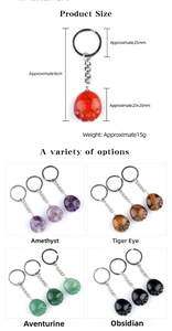 Detailed view of cat paw natural stone keychains in amethyst, tiger eye, and aventurine
