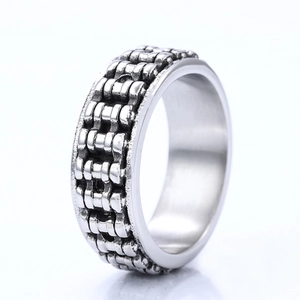 Stainless Steel Chain Link Ring Men Biker Industrial Style Band Gothic Gear Polished Unisex Fashion Jewelry