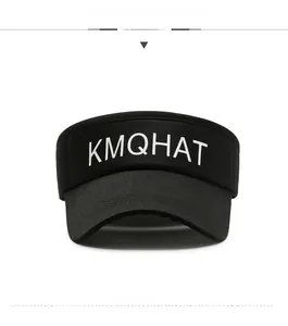 Front view of black KMQHAT outdoor visor hat with wide brim and white letter embroidery