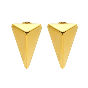 Minimalist 18K gold-plated stainless steel triangular stud earrings with geometric 3D design