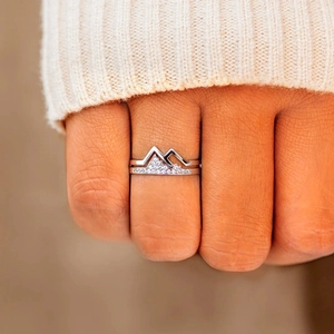 Copper Zirconia Double Layered Mountain Heart Open Ring For Women Minimalist White Gold Plated Fashion Jewelry Finger Ring Gift
