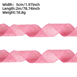 Pink faux linen ribbon with wired edge, 5cm wide and 2m long for gift wrapping