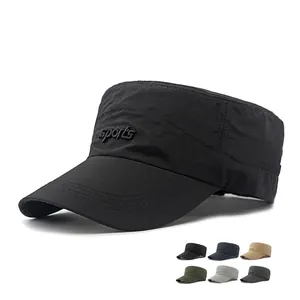 Men Cadet Cap Polyester Quick Dry Flat Top Hat Sun Protection Long Brim Outdoor Hiking Sports Adjustable