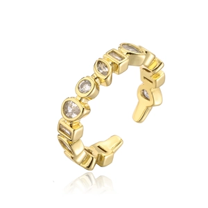 Irregular geometric open ring with 18K gold plating and multi-cut zircon stones