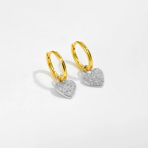 Elegant S925 sterling silver hoop earrings with a micro-paved heart-shaped zircon pendant