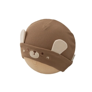 Bonnet bébé marron avec oreilles d'ours et broderie en coton côtelé pour nouveau-nés
