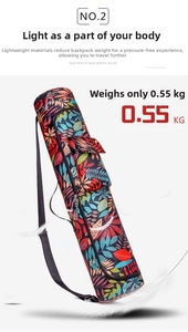 Détail du sac pour tapis de yoga en nylon avec sangle réglable et motif de feuilles