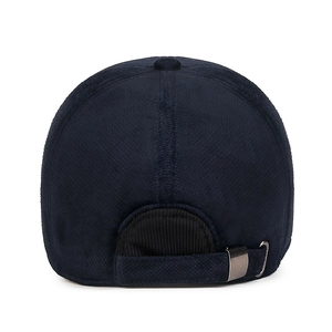 Men's navy peak sports baseball cap with fleece lining and adjustable metal buckle