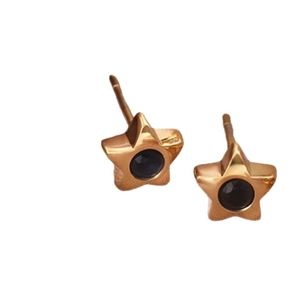 Boucles d'oreilles étoiles en acier inoxydable doré avec pierre noire centrale élégante