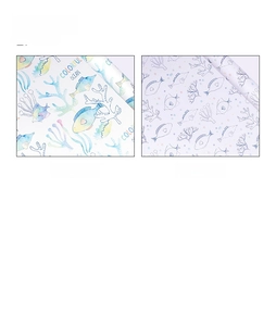 Detail show of watercolor ocean fish and blue line marine life pattern wrapping paper