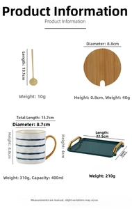 Detailed size specifications for 400ml striped ceramic mug and tray breakfast set