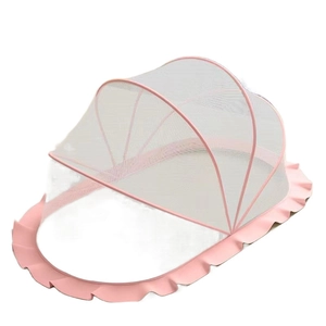 Zanzariera pop-up rosa per neonati con rete fine e bordi decorativi con volant