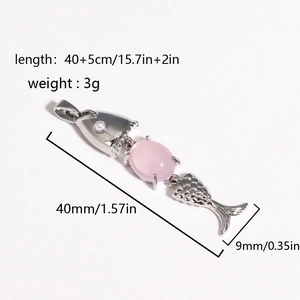 Movable silver fish pendant with pink gemstone and pearl decoration for DIY jewelry