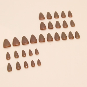 Glossy mocha brown almond shaped press-on nails set with minimalist solid color design