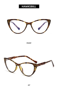 Front and side view of tortoiseshell cat-eye anti-blue light glasses with PC frame