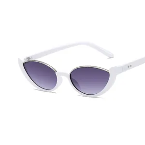 Chic cat eye sunglasses with white semi-rimless frame and purple gradient lenses