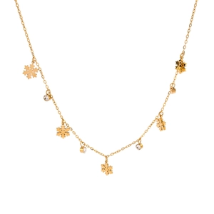Elegant 18k gold plated stainless steel necklace with snowflake charms and zircon stones