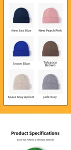 Bonnets en laine tricotée de différentes couleurs, notamment bleu marine et rose