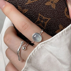 S925 sterling silver ring with blue aurora stone and minimalist curved sphere design