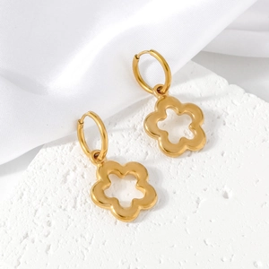 Elegant Stainless Steel Flower Drop Earrings For Women Hollow Floral 18K Gold Plated Japanese Korean Style Jewelry Gift
