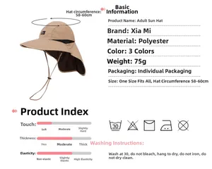 Detail specifications of quick-dry sun hat with neck protection and breathable fabric