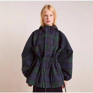 Veste à capuche à carreaux pour femmes avec cordon à la taille bleu marine et vert