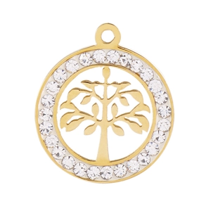 Golden tree of life pendant with sparkling crystals and hollow design for necklaces