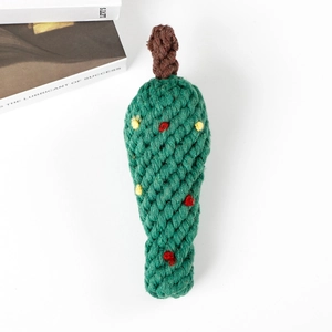Detailed view of durable cotton rope dog chew toy shaped like a festive Christmas tree