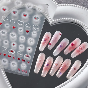 Heart And Butterfly Nail Art Stickers 3D Embossed Self Adhesive Manicure Decals Elegant DIY Nail Decoration