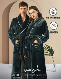 Detail of thick flannel bathrobes featuring plush texture, high color fastness and machine wash