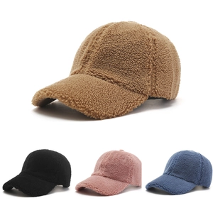 Sherpa Fleece Baseball Cap Winter Warm Thickened Teddy Velvet Outdoor Casual Solid Color Adjustable Peaked Hat For Women Men
