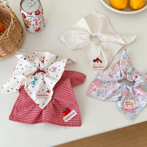 Floral and checkered cotton pet neckerchief set in red, beige and floral patterns