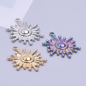 Minimalist sun pendants in silver, gold and rainbow finishes for DIY necklace jewelry