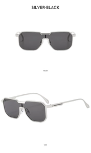 Front- und Seitenansicht der quadratischen Metall-Sonnenbrille mit silbernem Rahmen