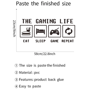 Detail showing dimensions and PVC material specifications for The Gaming Life wall decal