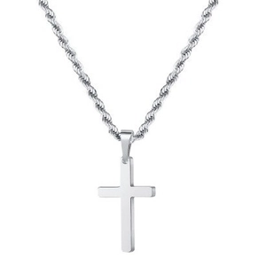 Pendentif croix en argent poli avec chaîne torsadée en acier inoxydable pour femmes