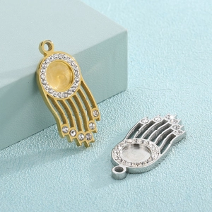 Golden and silver Hamsa hand pendants with rhinestones for DIY necklace jewelry making