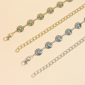 Retro punk style metal waist chains with turquoise flower pattern in gold and silver finish