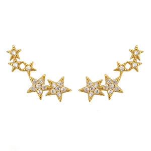 Chic S925 silver star stud earrings with gold plating and sparkling crystal stones