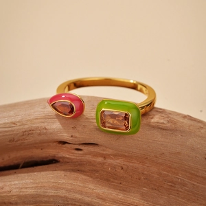 S925 Sterling Silver Enamel Zirconia Open Ring Geometric Adjustable 18K Gold Plated Niche High-end Jewelry For Women