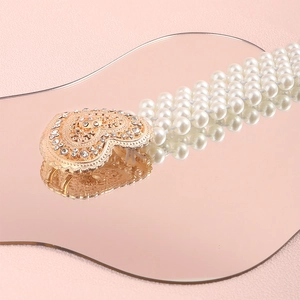 Elegant gold heart buckle belt with multi-layer white pearls for women dresses