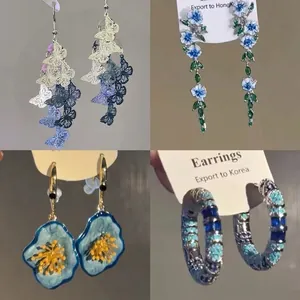 Bijoux Pendantes Papillon Floral Pour Femmes Alliage Fleur Creuse Gland Longue Goutte Accessoires Élégants Avec Tige En Argent